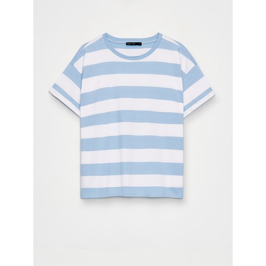 Mohito - Bawełniany t-shirt w paski - biały ze sklepu Mohito w kategorii Bluzki damskie - zdjęcie 186565183