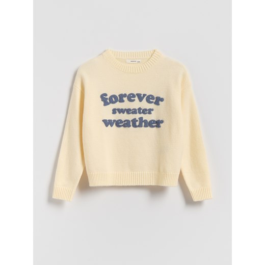 Reserved - Sweter z napisem - złamana biel ze sklepu Reserved w kategorii Swetry dziewczęce - zdjęcie 186565440