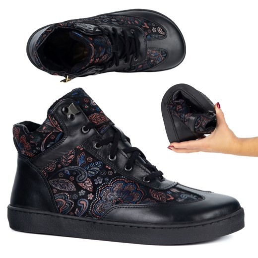 Buty BAREFOOT damskie zimowe 201MP ocieplane skórzane czarne we wzory ze sklepu butyolivier w kategorii Botki - zdjęcie 186565930
