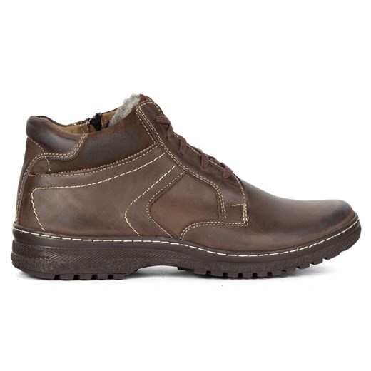 Buty męskie skórzane zimowe ocieplane KOMODO 907K trzewiki na zamek brązowe ze sklepu butyolivier w kategorii Buty zimowe męskie - zdjęcie 186565963