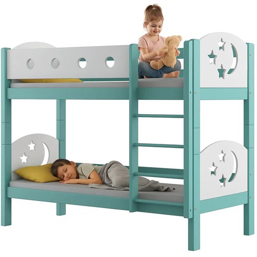 Piętrowe łóżko dla rodzeństwa z materacami, turkusowy P5-G41 ze sklepu Edinos.pl w kategorii Łóżka dziecięce - zdjęcie 186566513