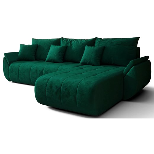 Zielona kanapa welurowa z szezlongiem W8-D24 ze sklepu Edinos.pl w kategorii Narożniki - zdjęcie 186566533
