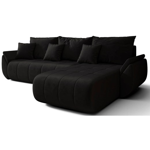 Czarna Welurowa Sofa Z Pojemnikiem Na Pościel F0-A08 ze sklepu Edinos.pl w kategorii Narożniki - zdjęcie 186566552
