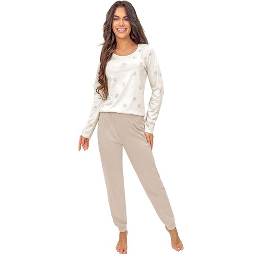 Bawełniana piżama damska z długimi spodniami Sandi long, Kolor beżowy, Rozmiar XL, Donna ze sklepu Primodo w kategorii Piżamy damskie - zdjęcie 186568052