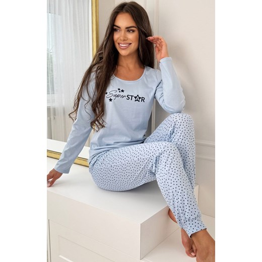 Bawełniana piżama damska długa błękitna Star, Kolor niebieski, Rozmiar S, Donna ze sklepu Primodo w kategorii Piżamy damskie - zdjęcie 186568070