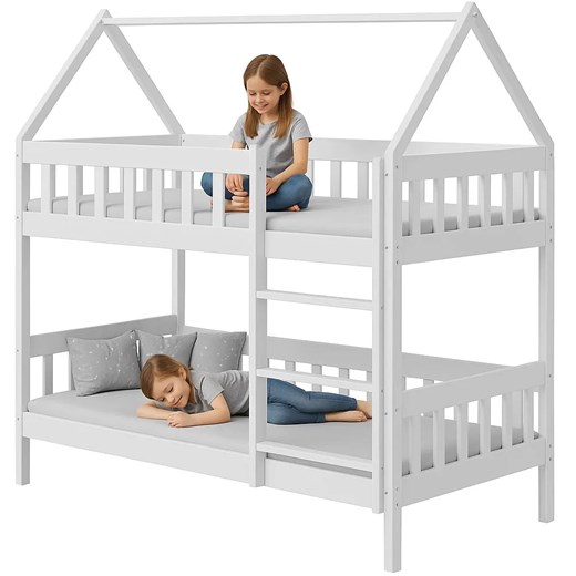 Białe drewniane łóżko piętrowe dla rodzeństwa B0-P10 ze sklepu Edinos.pl w kategorii Łóżka dziecięce - zdjęcie 186569152