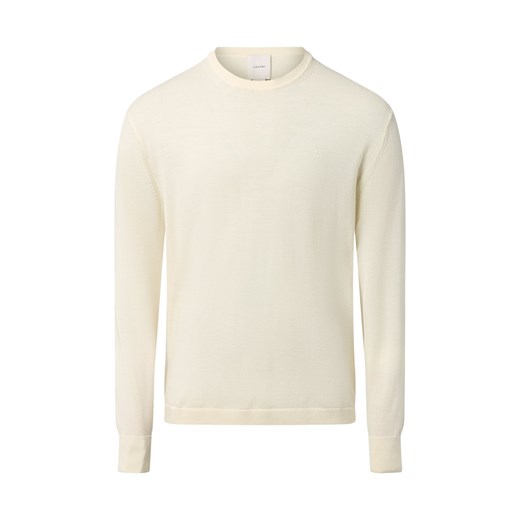 Calvin Klein Męski wełniany sweter Mężczyźni écru jednolity ze sklepu vangraaf w kategorii Swetry męskie - zdjęcie 186570441