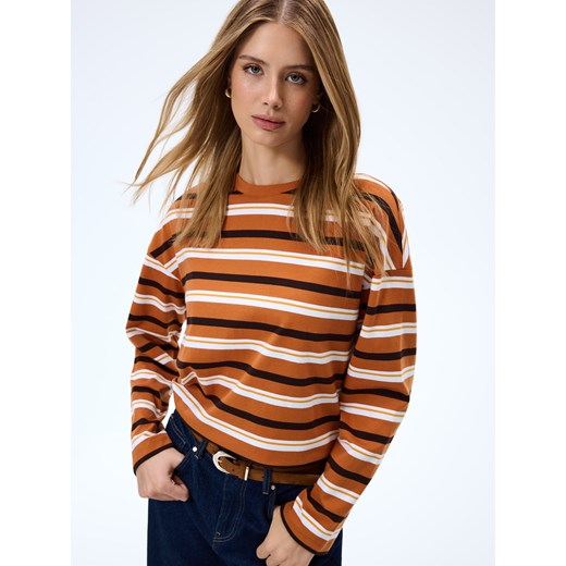 Mohito - Longsleeve basic w paski - beżowy ze sklepu Mohito w kategorii Paski damskie - zdjęcie 186570640