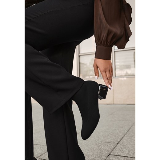 Czarne Botki Vices na Stożkowym Obcasie ze Skarpetkową Cholewką Aturrie 37 born2be.pl