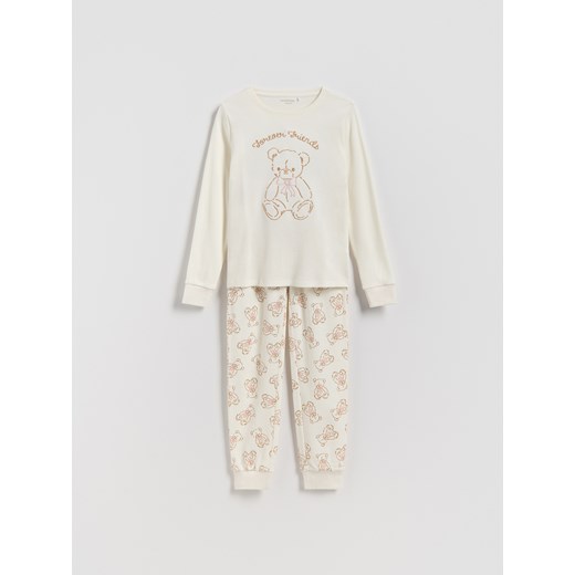 Reserved - Dwuczęściowa piżama z haftem - złamana biel ze sklepu Reserved w kategorii Piżamy dziecięce - zdjęcie 186571650