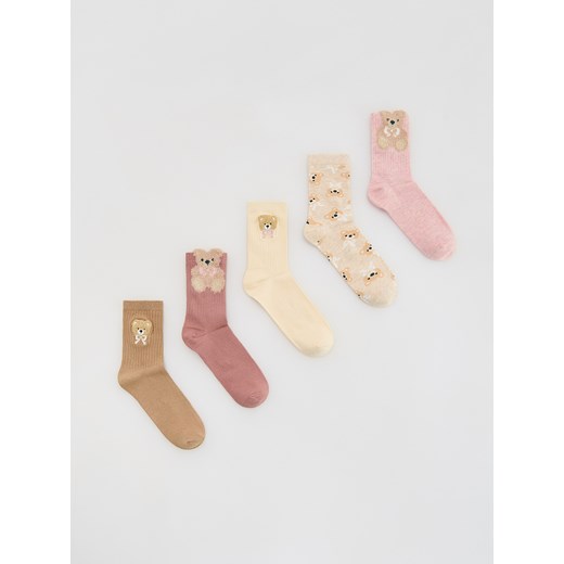 Reserved - Skarpertki z misiem 5 pack - jasnofioletowy ze sklepu Reserved w kategorii Skarpetki dziecięce - zdjęcie 186571654