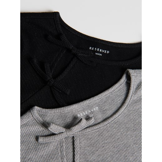 Reserved - Prążkowana bluzka z kokardkami - jasnoszary Reserved 146 (10 lat) Reserved