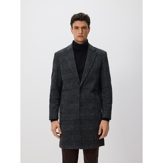 Reserved - Długi płaszcz w kratę - ciemnoszary ze sklepu Reserved w kategorii Płaszcze męskie - zdjęcie 186571714