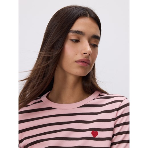 Reserved - Longsleeve z haftem - różowy Reserved S Reserved