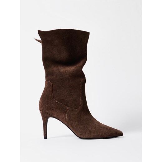 Mohito - Skórzane botki na szpilce - ciemnobrązowy Mohito 41 Mohito