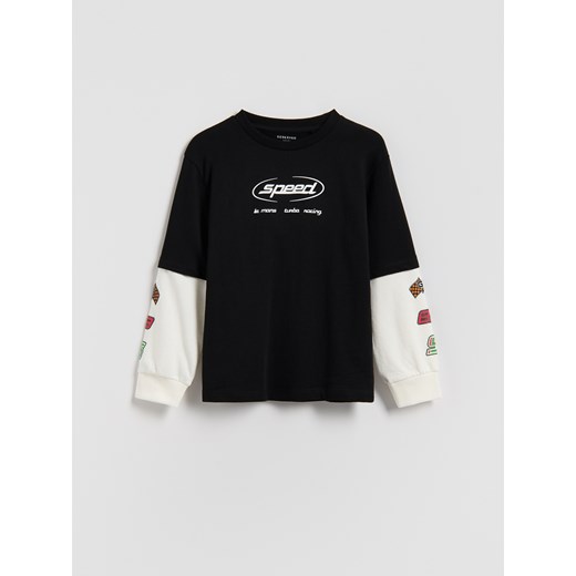 Reserved - Bawełniany longsleeve - czarny Reserved 140 (9 lat) Reserved
