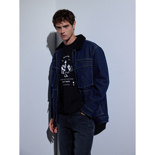 Reserved - Kurtka sherpa z kołnierzem - granatowy ze sklepu Reserved w kategorii Kurtki męskie - zdjęcie 186575371