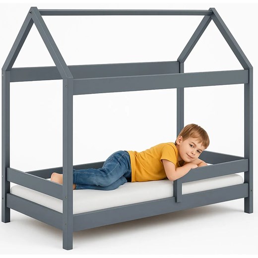 Szare łóżko domek parterowe z materacem i stelażem H2-Z39 ze sklepu Edinos.pl w kategorii Łóżka dziecięce - zdjęcie 186578674