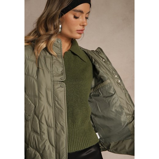 Jasnozielona Kurtka Przejściowa z Kapturem w Oryginalne Pikowane Przeszycia Renee L renee.pl
