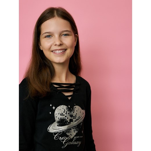 Reserved - Koszulka z nadrukiem - czarny ze sklepu Reserved w kategorii Bluzki dziewczęce - zdjęcie 186579253