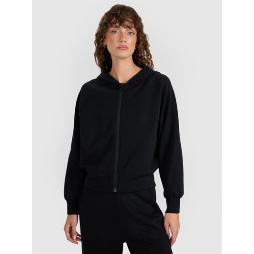Damska bluza dresowa rozpinana z kapturem 4F 4FWAW25TSWSF1835 - czarna ze sklepu Sportstylestory.com w kategorii Bluzy damskie - zdjęcie 186579991