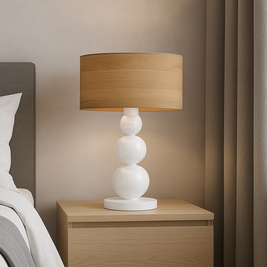 Abażurowa lampa stołowa HONOLULU ECO z podstawą z białych kulek ze sklepu Lysne w kategorii Lampy stołowe - zdjęcie 186585614