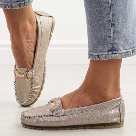 Złote skórzane mokasyny damskie S.Barski 546 ze sklepu suzana.pl w kategorii Mokasyny damskie - zdjęcie 186589120