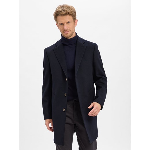 Finshley & Harding Męski wełniany płaszcz Mężczyźni Wełna granatowy jednolity ze sklepu vangraaf w kategorii Płaszcze męskie - zdjęcie 186589773