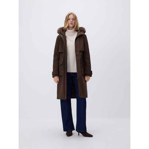 Reserved - Długa kurtka z kapturem - brązowy Reserved XL Reserved