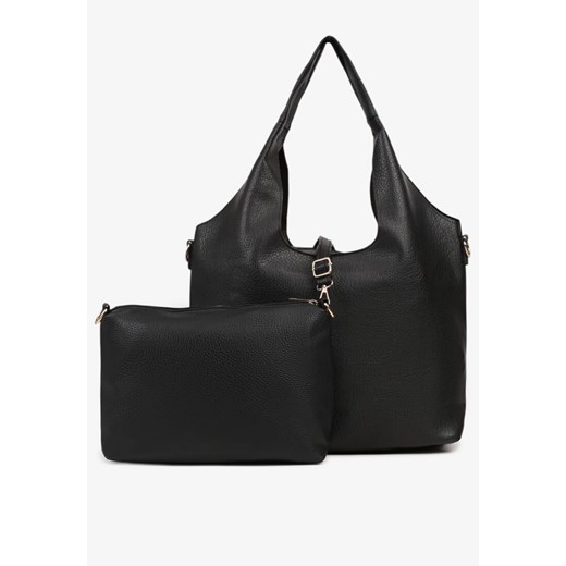 Czarna Torebka Shopperka Ozdobiona Przeszyciami z Dodatkową Saszetką Latavena ze sklepu renee.pl w kategorii Torby Shopper bag - zdjęcie 186591452