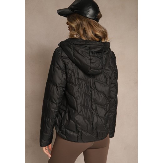 Czarna Kurtka Przejściowa z Kapturem w Oryginalne Pikowane Przeszycia Arivitta Renee S renee.pl