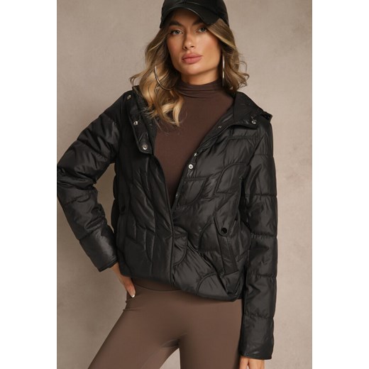 Czarna Kurtka Przejściowa z Kapturem w Oryginalne Pikowane Przeszycia Arivitta Renee 2XL renee.pl