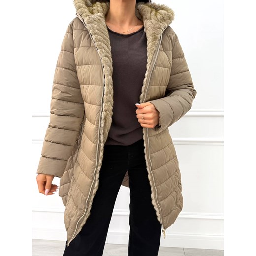 Beżowa Pikowana Kurtka z Kapturem Modnakiecka.pl 42 ModnaKiecka.pl