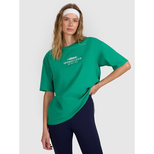Damski t-shirt z nadrukiem 4F 4FRAW25TTSHF3158 - zielony ze sklepu Sportstylestory.com w kategorii Bluzki damskie - zdjęcie 186593872