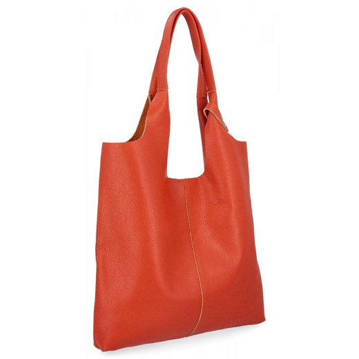 Włoska Torebka Skórzana Shopper Bag z Kosmetyczką 165 Pomarańczowa Other One Size okazja PaniTorbalska