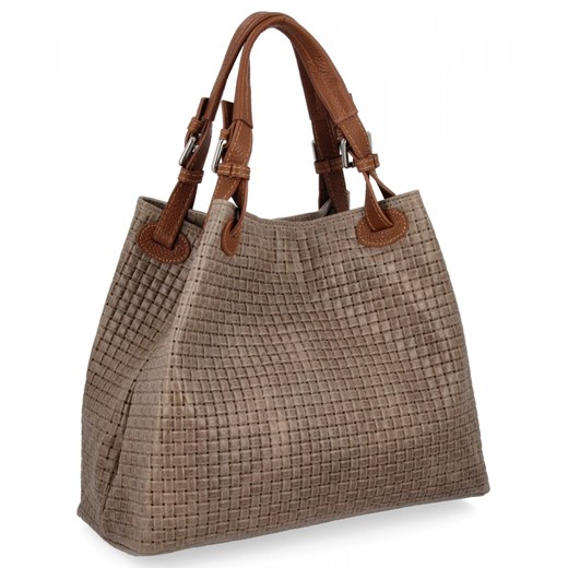 Modna Torebka Skórzana Shopper Bag 2269-J Ziemista ze sklepu PaniTorbalska w kategorii Torby Shopper bag - zdjęcie 186594304