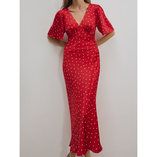Reserved - Sukienka midi w grochy - czerwony Reserved L promocyjna cena Reserved