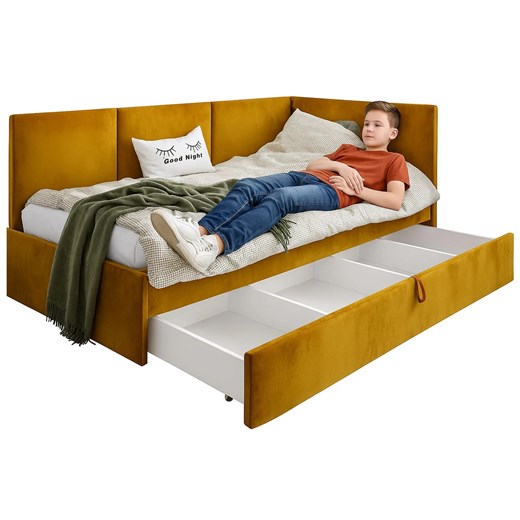 Musztardowy tapczan z szufladą na pościel H6-L96 ze sklepu Edinos.pl w kategorii Łóżka i materace - zdjęcie 186597303
