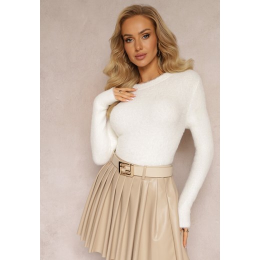 Biały Puchaty Sweter Wełniany Ourlla Renee L renee.pl