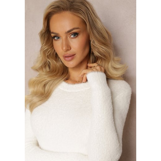 Biały Puchaty Sweter Wełniany Ourlla Renee L renee.pl