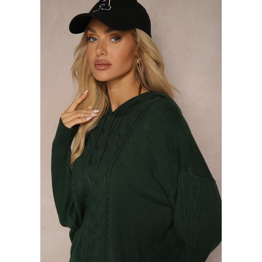Ciemnozielony Komplet z Dzianiny Oversizowa Bluza z Kapturem i Spodnie z Renee ONE SIZE renee.pl