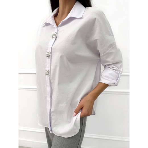 Biała Klasyczna Koszula z Ozdobami Modnakiecka.pl 38 ModnaKiecka.pl