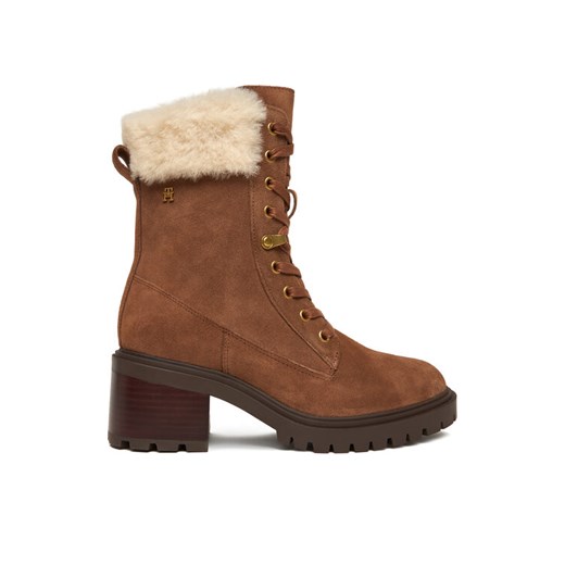 Tommy Hilfiger Trzewiki Th Shearling Lace Up Boot FW0FW08999 Brązowy ze sklepu MODIVO w kategorii Kozaki damskie - zdjęcie 186605860