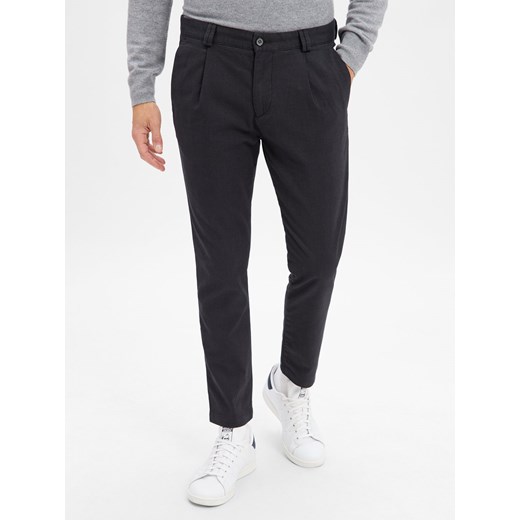 Finshley & Harding Męskie spodnie plisowane - Todd Mężczyźni Bawełna antracytowy jednolity ze sklepu vangraaf w kategorii Spodnie męskie - zdjęcie 186612181