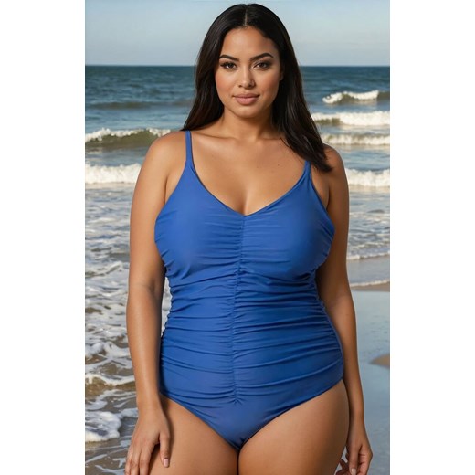 Jednoczęściowy strój kąpielowy z marszczeniami 541/02, Kolor niebieski, Rozmiar 3XL, Primo ze sklepu Primodo w kategorii Stroje kąpielowe - zdjęcie 186612270