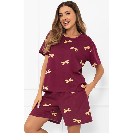 Bawełniana piżama damska na krótki rękaw i krótkie spodnie Kwadro, Kolor bordowy, Rozmiar L, Italian Fashion ze sklepu Primodo w kategorii Piżamy damskie - zdjęcie 186612552