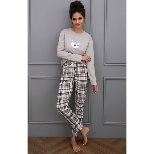 Sensis długa bawełniana piżama damska Tinsley, Kolor beżowy-wzór, Rozmiar S, SENSIS ze sklepu Primodo w kategorii Piżamy damskie - zdjęcie 186612584