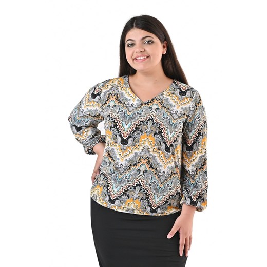 Bluzka FBZ1059 EKRI złoto turkusowy perski wzór ze sklepu fokus.pl w kategorii Bluzki damskie - zdjęcie 186612714