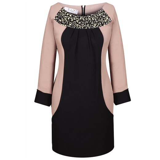 Tunika FTU306 CZARNY+BEŻOWO-RÓŻOWY ze sklepu fokus.pl w kategorii Bluzki damskie - zdjęcie 186614561