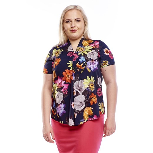 Bluzka FBZ1036 GRANATOWY kwiaty ze sklepu fokus.pl w kategorii Bluzki damskie - zdjęcie 186615400